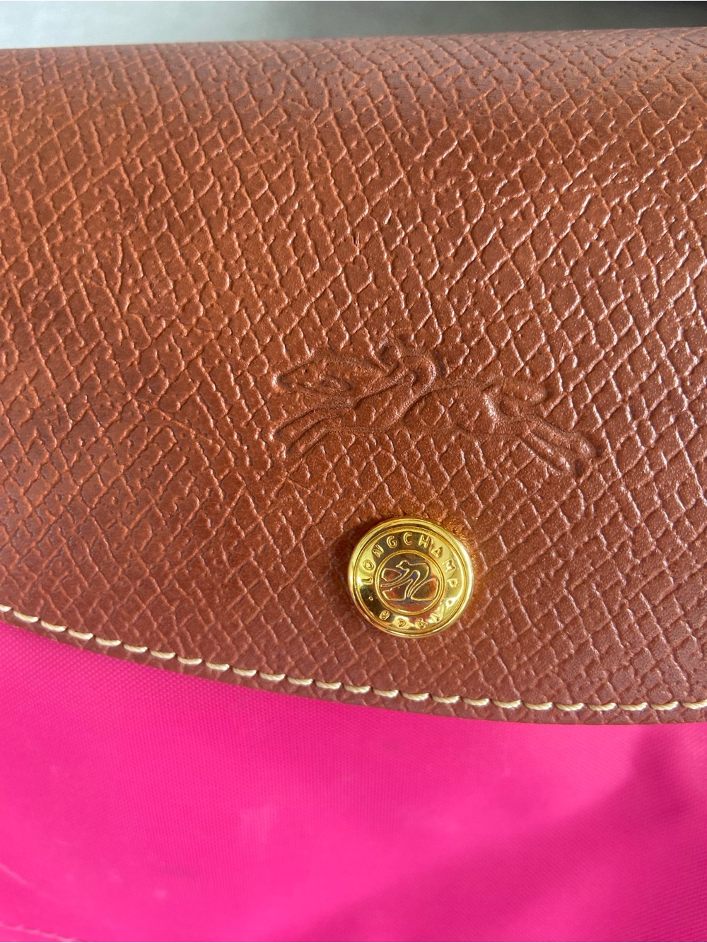Longchamp Le Pliage Original large pink Nylon Tote with Brown Leather Trim - Picture 2 of 10